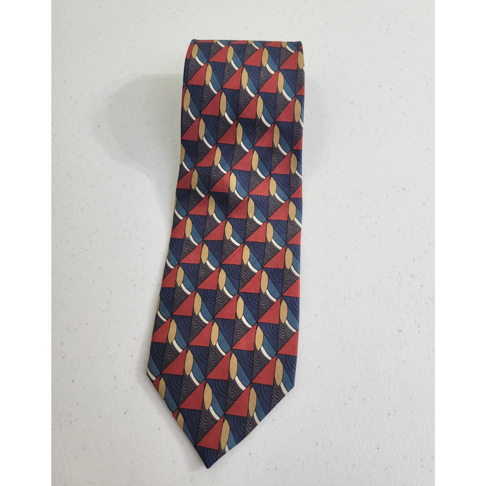 Ferrell Reed for Von‎ Maur Red Blue Geometric 100% Silk Classic Career Neck Tie